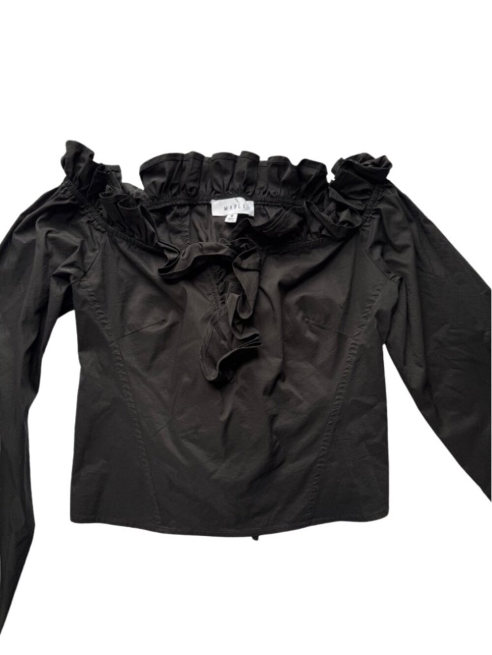 Mable Black Ruffle Long-Sleeve Crop Top Blouse Sz M